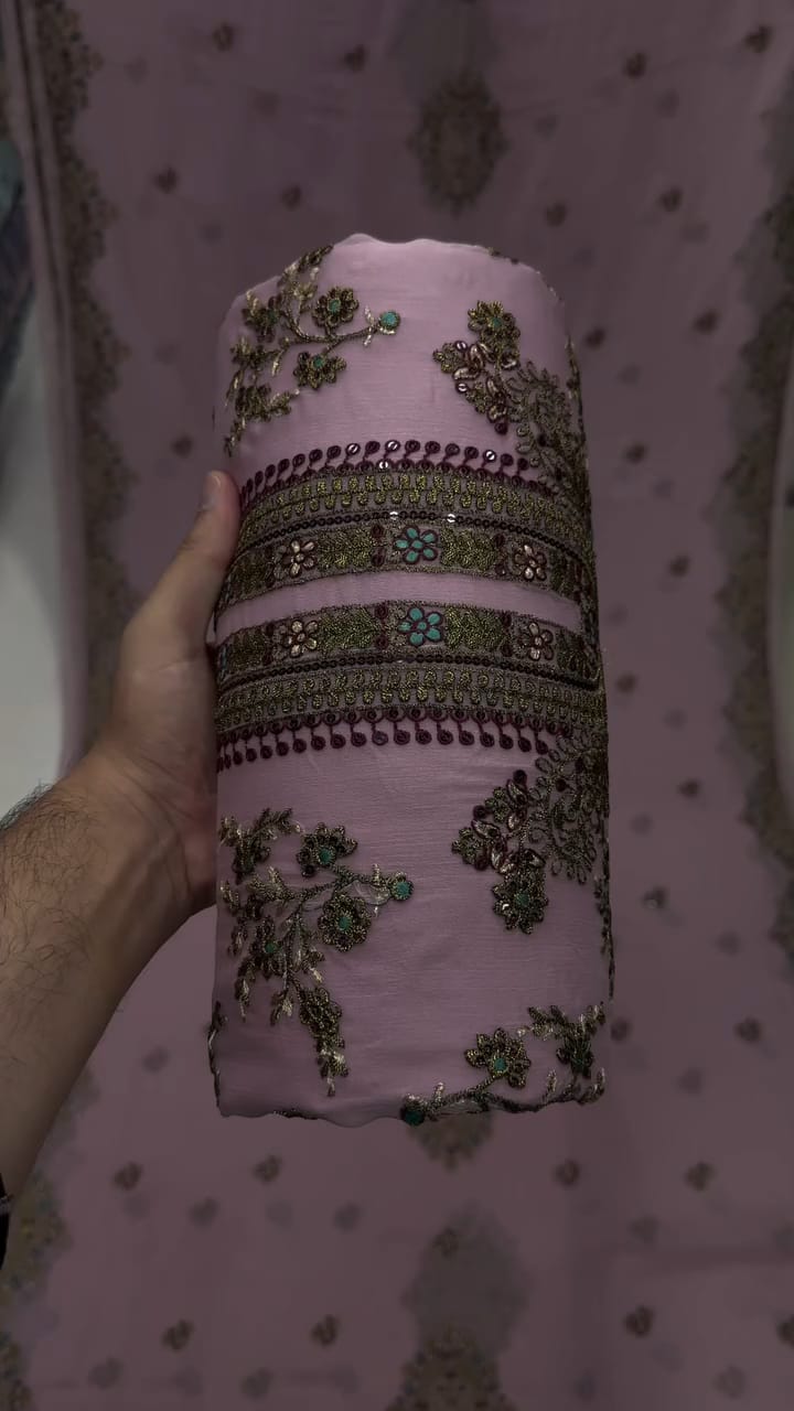 ইন্ডিয়ান শিফন জর্জেট ৪ পিস সেট - Unstitched - Mauve Pink